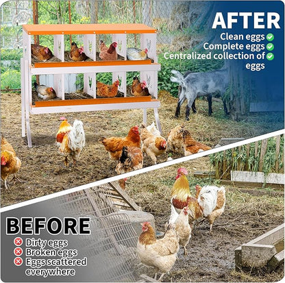 Nesting Boxes for Chickens, Chicken Coop Laying Boxes for Hens with Egg Rollaway System to Protect Eggs, 6/8/10-Hole Galvanized Steel Chicken Nesting Boxes Backyard Farm, Easy to Clean