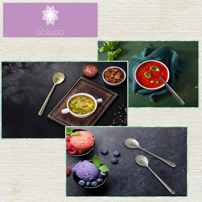[5 Sets] [Made in Korea] Korean Sticky Rice Spoon Chopsticks Set Gold Titanium Plating 304 Stainless Steel Tableware Cutlery Set Mukbang Chopsticks (Willow Tree, 5 Sets)