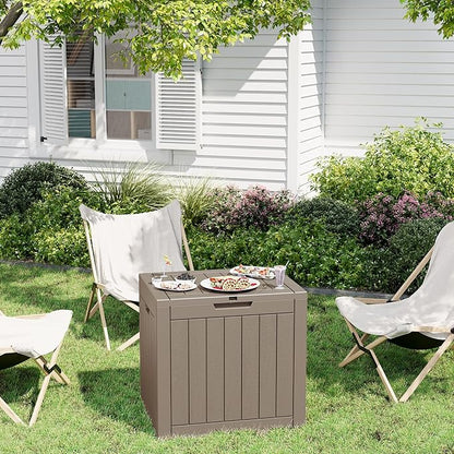 32 Gallon Deck Box Lockable Resin Indoor Outdoor Storage Box waterproof Outdoor Container for Patio Furniture, Pool Accessories, Cushions, Garden Tools, Sports Equipment