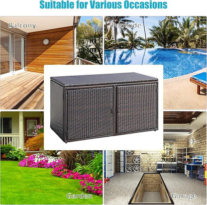 HAPPYGRILL Deck Box Outdoor Wicker Storage Box Cabinet 88 Gallon Storage Container Bin Box for Furniture Tools in Garden Balcony Porch Yard
