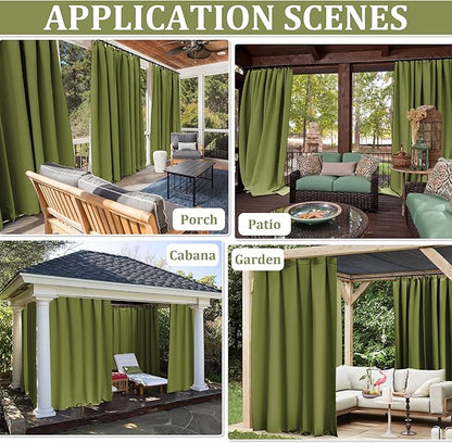 Gazebo Universal Replacement Privacy Curtain,12'×20' Gazebo Outdoor Waterproof Curtains, 4-Panels Sidewall Curtains with Double Zipper for Patio Canopy, Garden and Backyard (Curtain Only)