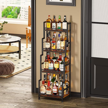 Hayexiha 4-Tier Stepped Freestanding Wine Rack, Large Capacity Liquor Cabinet with Anti-Fall Guardrails and Rounded Corners, Bottle Display Shelf & Mini Bar for Living Room, Home Bar, Kitchen Corner