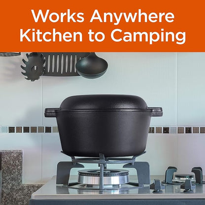 Commercial Chef 2-in-1 5-Qt. Dutch Oven, 10.25-Inch Skillet Lid, CHFL508 | Pre-Seasoned Cast Iron, Works on All Cooktops Including Induction, Outdoor Cookware for Campfires or Grills