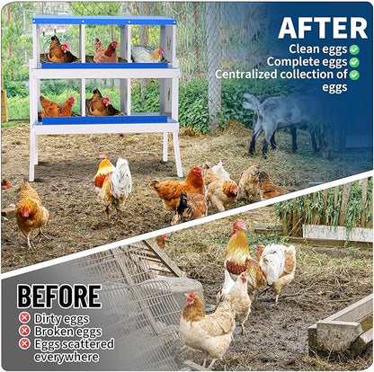 6 Compartment Chicken Nesting Box, Wall Mount Hen Laying Boxes with Legs & Removable Trays, 6-Hole Galvanized Steel Metal Hanging Poultry Nest for Backyard, Farms, and Chicken Coop, Egg Collection