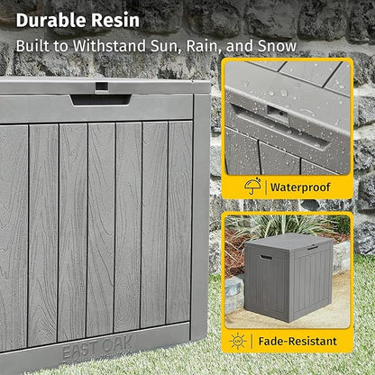 EAST OAK Outdoor Storage Box, 31 Gallon Deck Box Indoor and Outdoor Use, Waterproof Resin Storage Bin for Package Delivery, Patio Cushions, Gardening Tools, Lockable, UV Resistant, Grey