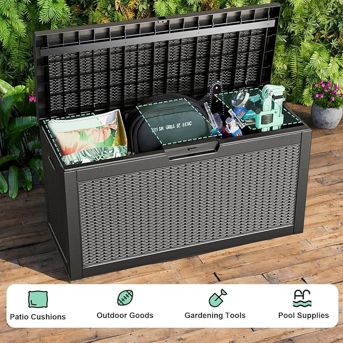 60 Gallon Outdoor Storage Box – Resin Deck Box with Lockable Lid, Waterproof Patio Furniture Storage for Tools, Garden & Yard Organization