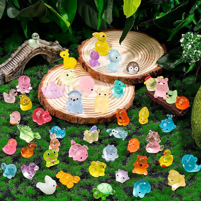 180pcs Luminous Mini Resin Animals Colorful Tiny Small Little Glow in the Dark Mini Resin Figures to Hide Miniature Animal Figurines for DIY Dollhouse Micro Garden Landscape Aquarium Decor Gift Crafts