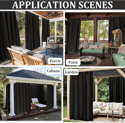 Gazebo Universal Replacement Privacy Curtain,12'×14' Gazebo Outdoor Waterproof Curtains, 4-Panels Sidewall Curtains with Double Zipper for Patio Canopy, Garden and Backyard (Curtain Only)