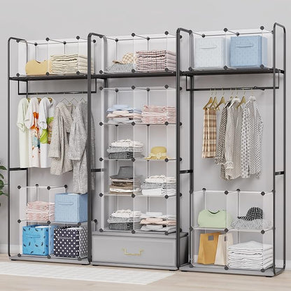 HOMIDEC Closet Organizers and Storage, 16 Cube Storage Organizer | Closet Organizer Bookshelf Cubes Shelves for Clothes, Bedroom, Kids Room, Bathroom, Wardrobe, Garment Racks, Transparent