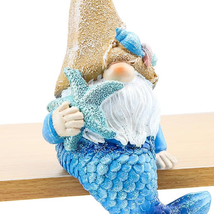 Leekung Mermaid Garden gnome Statue Outdoor Decor,Mermaid gnome Figurine for Outside Indoor Patio Lawn Yard Porch Shelf Bookshelf Edge Table windowsill Decoration,Beach Ocean Sculpture