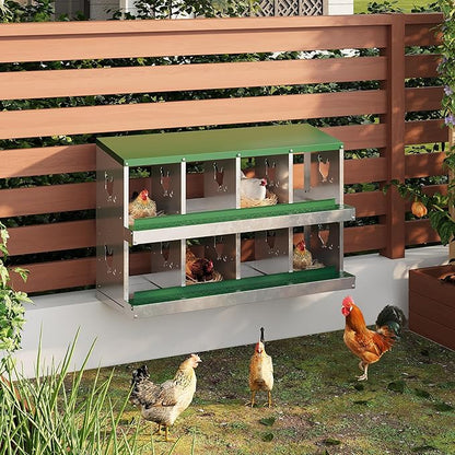 Metal Nesting Boxes for Chickens - 10 Compartments Chicken Roosting Boxes, Chicken Coop Nest Box with Perch & Lid - Versatile Wall Mount or Free Standing for Backyard Flocks, Homesteads, Farms