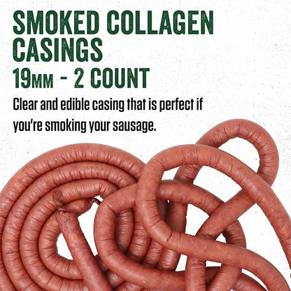 LEM Products Clear Smoked Collagen Casings, 19mm, Edible Sausage Casings, Stuffs Approximately 16 Pounds Per Pack, Great for Snack Sticks, Hot Dogs, Metts, Andouille, Brats, and More, 2-Pack