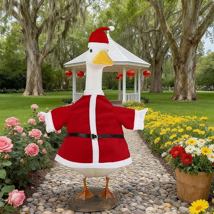 Porch Goose Outfits Christmas, Funny Silly Porch Goose Statue Accessories with Clothes Hat, Yard Lawn Goose Christmas Outfits Clothes for 23" Concrete Porch Geese Xmas Decorations (Red)