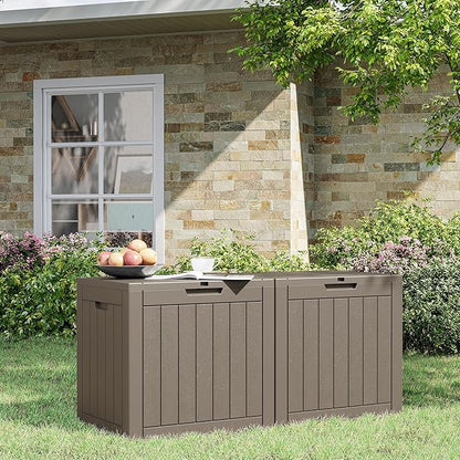 Outdoor Storage Box, 31 Gallon Deck Box, Large Resin Storage Cabinet for Gardening Tools, Patio Pillow, Lockable, Waterproof and UV Resistant