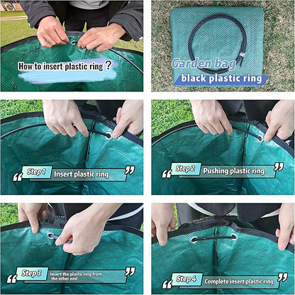 2 Pack 32 Gallons Reusable Yard Waste Bags with Zipper Lid Garden Waste Bags with 4 Handles Outdoor Heavy Duty Gardening Lawn Leaf Bags Large Garden bags for Collecting Leaves Weeds Debris