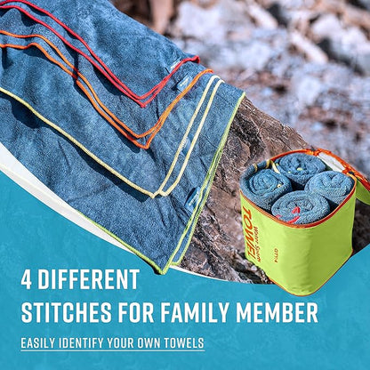 4Monster 4-Pack Quick Dry Microfiber Travel Towels – Super Absorbent, Ultra-Soft Camping Towel Set with Water-Resistant Bag, Lightweight & Compact for RV, Gym, Beach, Pool, Swimming, and Family Trips