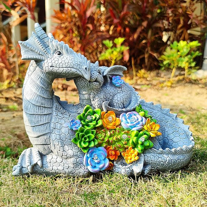Solar Dragon Statue with LED Lights, Dargon Lover Gifts with Succulent and 6 LED Lights for Outdoor,Solar Dragon Decor for Yard, Garden and Patio, Unique Garden Statue for Mom Grandma