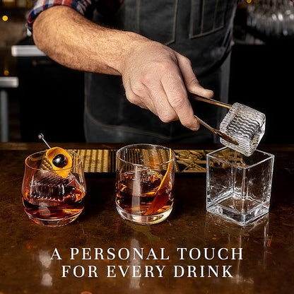 Clear Ice Cube Maker Design Tray - Craft Modern Ice Molds for Bourbon & Cocktails in 5 Seconds - Whiskey Mold Cube Stamp – Bartender Accessories - Copper Ice Press Cocktails by Ash Harbor (Seasons)
