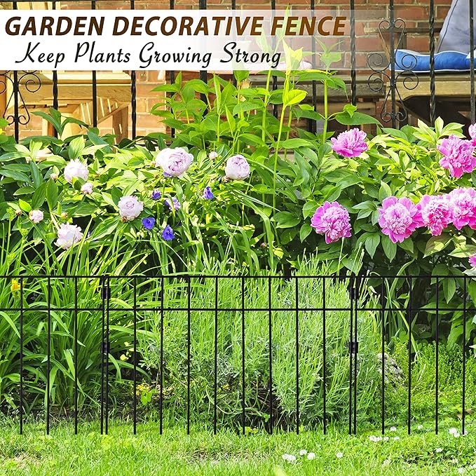 15 Pack - 17"x12" Animal Barrier Fence, 21Ft(L) No Dig Fence for Dogs with Strong Snap Connect, 4 Gauge Black Powder Coated Steel, Dog Rabbits Fence Barrier for Outdoor Landscaped Yard