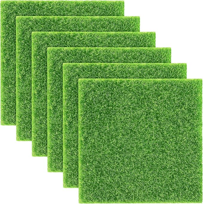 Elcoho 6 Pieces Fake Grass for Crafts Fairy Garden 6 x 6 Inches Artificial Garden Grass for Miniature Ornament Dollhouse DIY Decoration