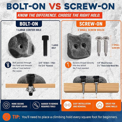 10 Large Screw On Rock Climbing Holds for Rock Wall Grips Made in USA | Rock Climbing Holds for Indoor Outdoor Play Set, Garage Gym, Bouldering, Trees - Rocky Mountain Climbing Gear