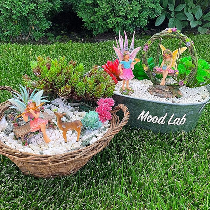 Mood Lab Fairy Garden Kit - Swing Set of 6 pcs Miniature Figurines & Accessories - Hand Painted for Outdoor or House Decor